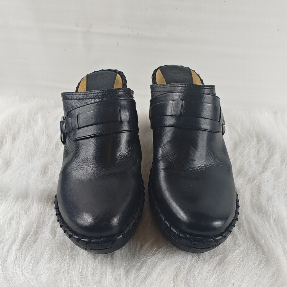 Frye Charlotte Ring Black Leather Mule Clogs size 9M - Picture 3 of 14